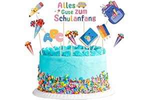 FMKLDENA Einschulung Cake Topper, 12 Stück Schulanfang Kuchendeko, Tortendeko Einschulung, Schulanfang Tortendeko, Für Mädchen und Junge Schulanfang Party Deko