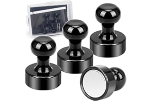 Wzone magnets strong fridge magnets, 12×16mm | 4 Pack whiteboard magnets small magnets, black magnet push pins for Notice Board, Office and School