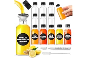 volila Botellitas de Cristal Pequeñas - 12 Mini Botellas de 60 ml - Incluyen Tapones, Pegatinas, Embudos, Rotulador y Cepillo - para Decoración, Favores de boda, y Productos Líquidos