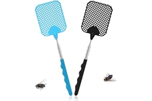 TAKUZA Fliegenklatsche 2 Stück, Fliegenklatsche Ausziehbar, Pest Control, Mit Integriertem Mückenschaber, Für Verwendet, Um Fliegen, Wespen, Mücken Und Andere Insekten Abzuwehren (Schwarz, Blau)