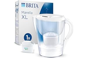 BRITA Jarra con Filtro de Agua Marella XL Blanca (3,5 l) Incl. 1x Cartucho MAXTRA PRO All-in-1 - jarra adaptable al frigorífico con LTI digital y tapa abatible que reduce cloro, cal e impurezas.