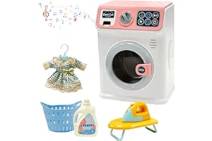 BAYMI Waschmaschine Kinder - Elektronische Kleine Waschmaschine mit Rotierender Trommel und Realistischen Geräuschen, Spielzeug für Kinder ab 3 Jahren (Rosa)