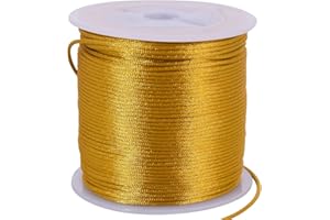 TONIFUL Cordon en nylon doré pour la fabrication de bracelets, bijoux, macramé, ciré, collier - 1,5 mm x 45,7 m