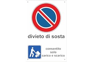 Pubblimania CONSENTITO CARICO E SCARICO DIVIETO DI SOSTA Cartello in Alluminio neobond per esterno - interno, metallo resistente spessore 3 mm (Cm 30x40)