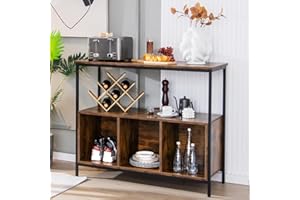 TANGZON Storage Cabinet, Wooden Sideboard with Large Open Shelf, 3 Compartments & Adjustable Foot Pads, Metal Frame Console Buffet Cupboard for Kitchen Dining Living Room, 110x42x88cm (Rustic Brown)