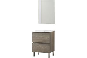 Baikal Conjunto Mueble de Baño con Lavabo y Espejo, con Patas, en Varios Acabados, Melamina 16. Puerta + Cajón 60 cm Nebraska