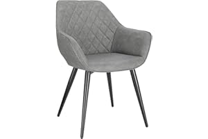 WOLTU Silla de Comedor Pack 1, Silla de Cocina Tapizadas en Piel_sintética, Silla Ergonómicas con Respaldo y Brazos para Salón y Dormitorio, Estilo Nórdico, Patas de Metal, Gris, BH251gr-1