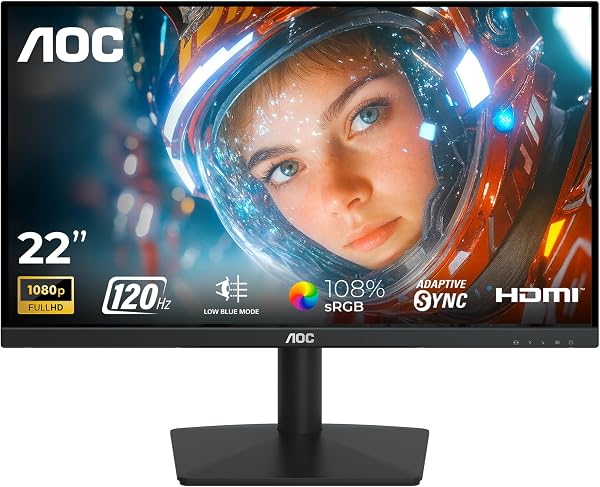 AOC 22B15H2 21.45” Full HD IPS Monitor | 120Hz Refresh Rate | 1ms MPRT | Adaptive Sync | 3-Sided Frameless | Low Blue Mode | HDMI & VGA | Black