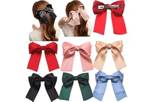 JOYOYO 6 Pcs Large Hair Bows for Women Girls 5.5 Inch Silky Satin Ribbon Bows Craft Bows Big Hair Bow Clips for Lolita Party Girl with French Barrettes
