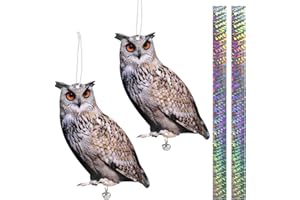 KUNGFU MALL Buho Espantapajaros, Espantapajaros Exterior, 2 Piezas Buho Espanta Palomas con Cinta Reflectante, Plano Buhos Para Espantar Pajaros desde Terraza Huerto, Ahuyentador de Pajaros Espanta Palomas Balcon