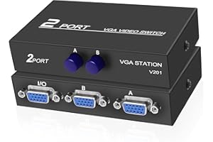 XMSJSIY Commutateur VGA 2 en 1 Audio Vidéo Répartiteur Dual Monitor 1080P - Sélecteur SVGA, XVGA, UXGA pour PC, Projecteur, TV avec 2 Ports