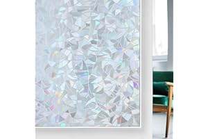 rabbitgoo Rainbow Window Film Privacy Film for Glass Windows, Decorative Stickers for Glass Privacy, Static Cling Self-Adhesive Vinyl Rainbow Stickers Gray Silver 44.5x200cm