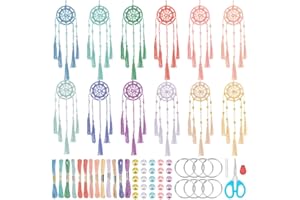 ‎INFUNLY INFUNIY 12 Set Mini-Traumfänger-Set, DIY-Traumfänger-Bastelset, Handwellen-Traumfänger-Set, Bonbonfarbenes Traumfänger-Schlüsselanhänger-Set Mit Anleitung Für Jugendzimmer, Wandbehang, Auto