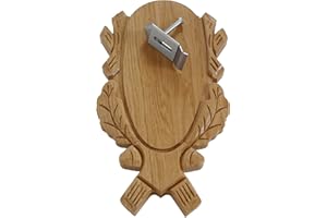 GTK - Geweihe & Trophäen KRUMHOLZ 1 Stück geschnitztes Rehbock Trophäenschild Hell +1 Stück Gehörnklammer