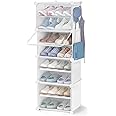 ABOUT SPACE Shoe Rack for Home with Door - 16 Pair DIY Slipper Stand with Hanger, 4 Cube Expandable Shelves Closed Shoes Rack for Home Men, Women Heels Boots Flip-Flops (White - L40 X B30 x H120 cm)