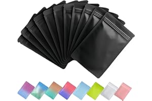 Plaphy 100 Bolsas Zip Herméticas Planas, Bolsas Mylar Coloridas con Cierre Resellable, Bolsas de Aluminio Autocierre para Empaque, Organización y Almacenamiento de Alimentos (Negro, 10,5 x 15 cm)