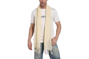 Prettystern long Plain Colour Summer Casual Fringed Linen Men's Scarf