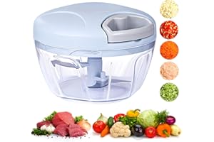 kKNE Picadora de Alimentos, Picadora Manual, Trituradora de Alimentos Fácil de Limpiar y Segura, 500 ml, 3 Cuchillas de acero,Picadora de Verduras Rápida para Verduras, Frutas y Nueces