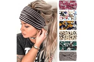 MIQIQAO 6 Pcs Headbands for Women's Hair UK Head Scarfs Wide Soft Ladies Headband Boho Fashion Bandanas Knot Adult Hairbands Elastic Sport Running Yoga Head Wraps (P6WLeafe)