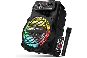 Krisons MoonStar 60W (8" Woofer) Portable Multimedia Gaming Speaker with Wireless Mic for Karaoke, LED Display with Bluetooth, FM, USB, Micro SD Card, AUX Connectivity