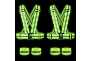 BRAMBLE 6 Pièces Kit Réfléchissant de Sécurité - 2 Gilet Sécurité, 4 Bandes, Brassards Réfléchissantes - Vélo, Trottinette, Moto, Jogging, Course, Marche