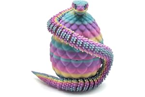 Fyunlle 3D-tryckt viperdrakägg – rörlig orm (30 cm) + öppet ägg (7 x 7 x 9 cm), PLA plast, miljövänlig – för påsk, skrivbordsdekoration, cosplay och stressminskning (regnbåge)