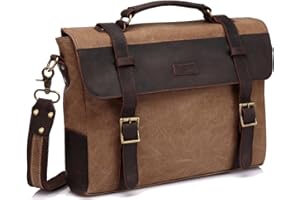 VASCHY Borsa a tracolla vintage per uomo e donna, in tela di pelle, per laptop da 15,6", con cinturino rimovibile