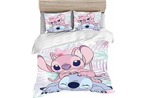 Doiicoon Lilo & Stitch, Bettwäsche-Set, 3D Anime Cartoon Kinder -Mikrofaser, Polycotton, Lilo Und Stitch Bettwäsche, Für Jungen Und Mädchen (6,135 x 200 cm)