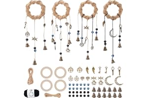FREEBLOSS 4 Set Carillon de Sorcière Cloches de Sorcières avec 12pcs Kit de Fournitures de Sorcellerie Oeil du Diable avec Instruction Witchy Home Decor pour Accroche-Porte de Jardin