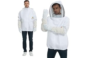 ACLUYSKA Bienenanzugjacke - Imkerjacke für Männer und Frauen, Hut mit Schleier - stichfeste professionelle Bienenjacke mit Imkerhandschuhen aus Schaffell (XXL)