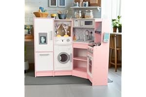 WOODENFUN Cucina per Bambini in Legno Rosa, Cucina Giochi con Lavello, Forno, Accessori per Bambini dai 3 Anni in Su (Rosa 2)