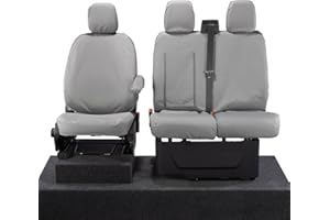 UK Custom Covers SC120G Tailored Heavy Duty Waterproof Front Seat Covers (Single/Double WITH Pull Down Tray) Grey - Fits Ford Transit Van MK8 (Including Tipper) 2014 Onwards