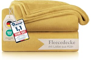 Blumtal fleecefilt 150 x 200 – gul Oeko-TEX®-certifierad pläd, pläd för soffa, kokong pläd – tjock fleecefilt, fluffig, mjuk