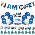 Zyozique Baby Boss 1st Birthday Party Supplies, Boss Baby Birthday for Boys with Happy Birthday Paper Banner Cake Topper Cupcake Toppers Balloons(Pack of 37)