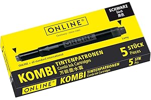 ONLINE 5x Recharges d'encre pour stylos-plumes I compatible avec LAMY, Pelikan etc I encre noir I cartouches d'encre universelles pour stylo à plume et roller à cartouches, non effaçable