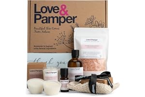 LOVE AND PAMPER Love & Pamper LUXURY CALM and RELAXING - Aromatherapy Pamper Gift Set for Women,ECO FRIENDLY,Sisal Soap Pouch,Essential Oil,Massage Oil,Himalayan Salt,Triple Milled Soap,Soy Wax Candle, 2 Wax Melts