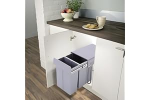 Warmiehomy Pull Out Kitchen Bin 30L Recycling Bins for Kitchen Built-In Double Compartments with Handle 10L+20L Removable Bins with Fixing Waste Brackets