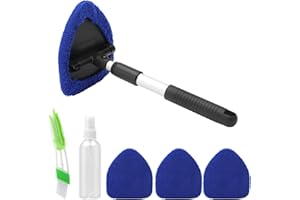 APOMOONS Scheibenreiniger Auto autoscheiben innenreiniger windschutzscheiben Reiniger mit Ausziehbarer Griff,180 Grad drehbar, fensterwischer Kit mit 4 Mikrofaserpads,Sprühflaschen,Klimaanlagenbürste
