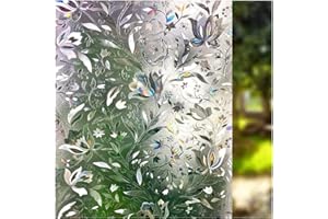 LEMON CLOUD Window Film Privacy, Frosted Opaque Glass Films, Non Adhesive Static Cling Heat Control, Tint Decorative Film, for Bathroom Living Room Rental House, Tulip (90x400cm)