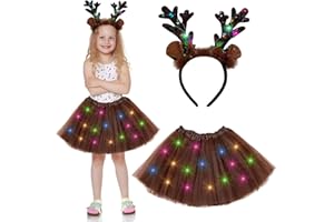 JIASHA Costume da Renna Bambina Set,Vestito Renna Bambina,Luminoso Costume Renna Bambina, Costume Renna Bambino,Vestiti Natale Bambina,Costume Cosplay da Renna,per Carnevale, Natale,Cosplay