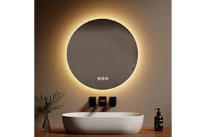 ‎EMKE EMKE Badspiegel mit Beleuchtung Rund 60cm mit 3 Lichtfarbe Dimmbar, Antibeschlag, Touchschalter, Speicherfunktion, Energiesparend Badezimmerspiegel