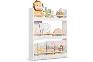 ‎SONGMICS SONGMICS Regał na książki dla dzieci, regał dziecięcy z 3 poziomami, regał na zabawki, regał ścienny, do pokoju dziecięcego, pokoju zabaw, biało-naturalny kolor GKR013W02