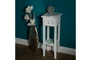 ‎LEBENSWOHNART Romantischer Telefontisch Nadja 68cm Weiss Beistelltisch Blumensäule Blumenhocker Tisch Landhaus