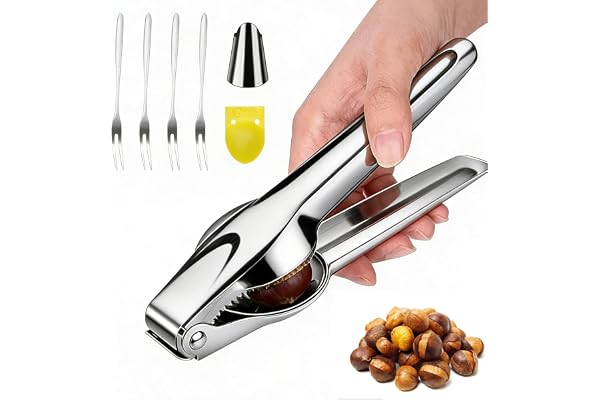 BORISCA Pince a Chataigne, Pince Chataigne INOX Coupe Chataigne Multifonctionnels Ouvre Chataigne Rapide de Casse Chataignes, Éplucheur de Chataigne Portable Châtaigne Clip Pince pour Chataigne