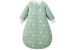 Duomiaomiao Baby Sleeping Bag, 2.5 Tog Winter Sleeping Bag with Removable Sleeves, Winter Sleeping Bag, Cotton, Baby Warm and Soft for Girls Boys (with Sleeves, Leaves/85 cm)