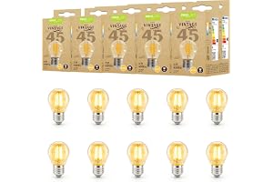 Maxled, Light is Led! 10 Stycken E27 G45 Vintage Edison LED Glödtrådsglödlampa 4W Ersätter 30W Traditionell Glödlampa 2500K Varmvit Bärnstensfärgat Glas 430LM 330° Ljusvinkel 230V Icke-Dimbar Ø45x75mm