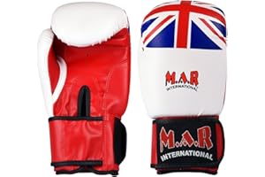 MAR INTERNATIONAL MAR | White Union Jack Rex Leather Boxing Gloves, Extended Cuff Kickboxing Muay Thai Gloves Heavy Training Boxing Gloves, Womens Boxing Gloves Kids Boxing Gloves for Men Women & Children 4oz - 16oz
