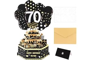 GoldRock Kartka urodzinowa 70 mężczyzn i kobiet, z kopertą i cyframi 0-9, prezent na 70 urodziny mężczyzny, kartka 3D na 70 urodziny kobiety, pomysły na prezent na 70 urodziny kobiety, dekoracja na
