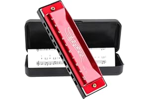 GOERPN Blues Harmonica in C, Diatonic 10 Holes 20 Tones Mouth Organ Key of C Stainless Steel Mini Blues Harmonica for Kids Adults Beginners and Performers (Red)