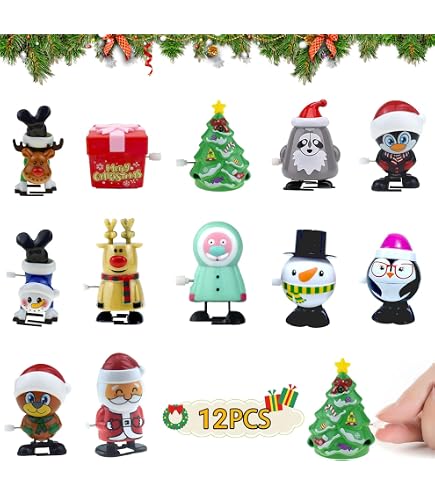 Lot De 12 Jouets à Remonter De Noël – Père Noël, Renne, Bonhomme De Neige, Pingouin – 7cm, PVC Sans Toxines